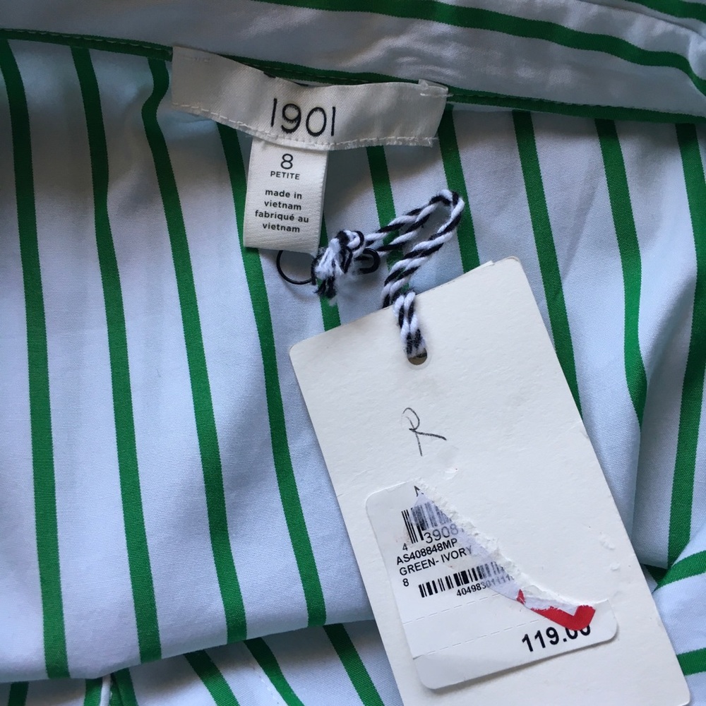 1901 Green/ White Stripe Shirt Dress - Picture 6 of 7